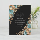 Teal Gilded Botanical Romance Wedding Einladung (Stehend Vorderseite)