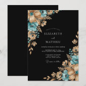 Teal Gilded Botanical Romance Wedding Einladung (Vorne/Hinten)