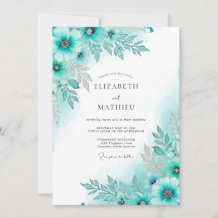 Teal Glaziale Botanische Winterhochzeit Einladung