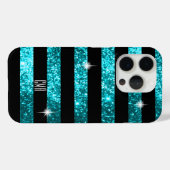 Teal Glitter & Black Stripes | DIY Monogram Case-Mate iPhone Hülle (Rückseite (Horizontal))