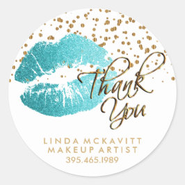 Teal Glitter Lipstick auf Weiß - Danke Runder Aufkleber