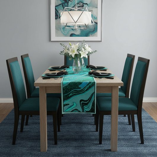 Teal glitter marble medium table runner kurzer tischläufer