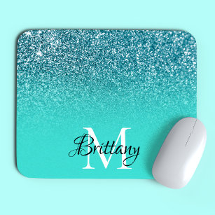 Teal Glitter Ombre Personalized Monogram Mousepad
