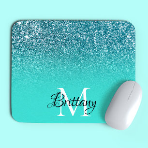 Teal Glitter Ombre Personalized Monogram Mousepad