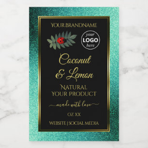 Teal Glitter und Black Produktlabels Marienkäfer-L Lebensmitteletikett