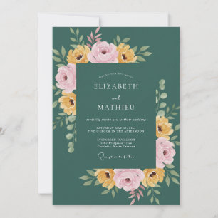 Teal Glückliche Botanische Hochzeit Einladung