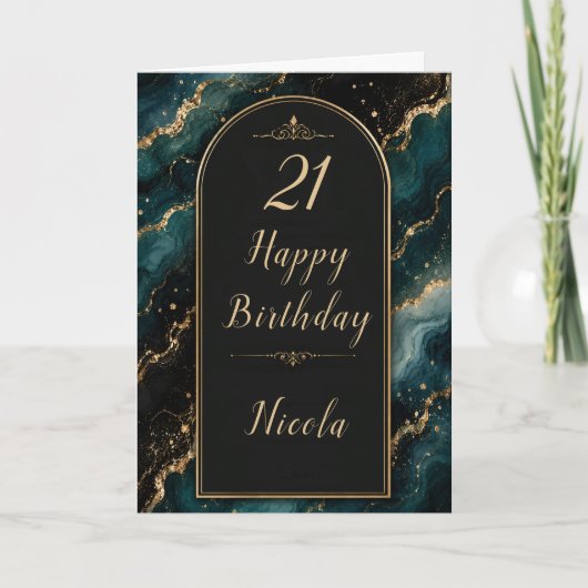 Teal Gold 21. Geburtstag Karte (Vorderseite)