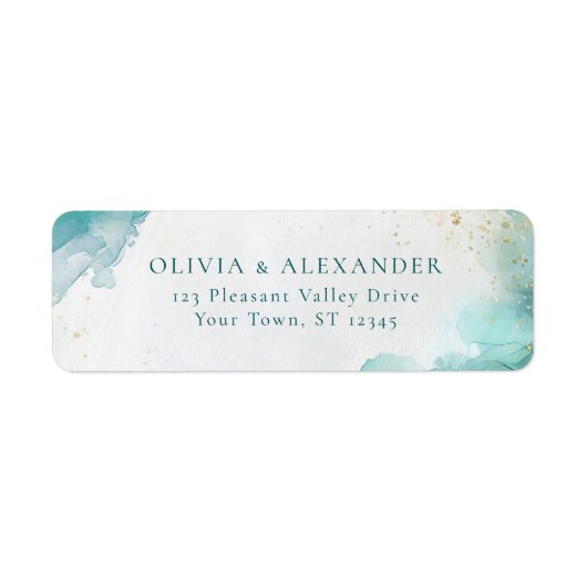 Teal Gold Abstract Beach Wedding Return Address (Vorne)