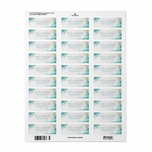 Teal Gold Abstract Beach Wedding Return Address (Vorne)
