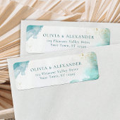Teal Gold Abstract Beach Wedding Return Address