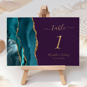 Teal Gold Achat Lila Hochzeit Tischnummer