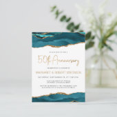 Teal Gold Agate 50th Anniversary Invitation Postkarte (Stehend Vorderseite)