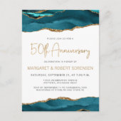 Teal Gold Agate 50th Anniversary Invitation Postkarte (Vorderseite)
