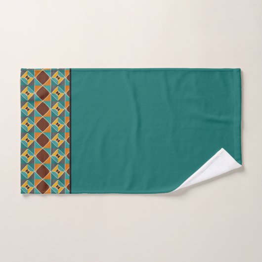 Teal Gold and Black Geometric Pattern Badhandtuch Set (Handtuch)