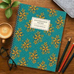 Teal Gold Boho Chic Vintage Floral Student Custom Notizblock