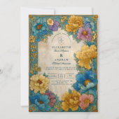 Teal Gold Botanical Wedding Einladung (Vorderseite)