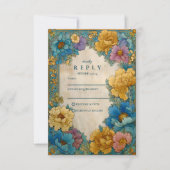 Teal Gold Botanical Wedding RSVP Karte (Vorderseite)
