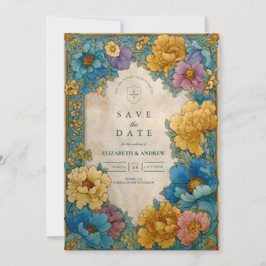 Teal Gold Botanical Wedding Save The Date (Vorderseite)