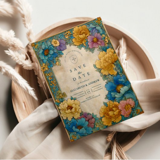 Teal Gold Botanische Hochzeit Save The Date