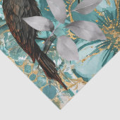 Teal & Gold Distressed Floral & Ravens Seidenpapier (Detail)