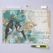 Teal & Gold Distressed Floral & Ravens Seidenpapier (Handwerk)