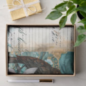Teal & Gold Distressed Floral & Ravens Seidenpapier (Geschenk)