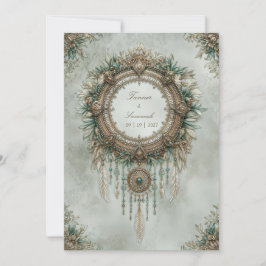 Teal Gold Dreamcatcher Boho Feather Wedding Einladung