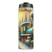 Teal Gold Festive Train Snowy Forest Thermosbecher (Vorderseite)