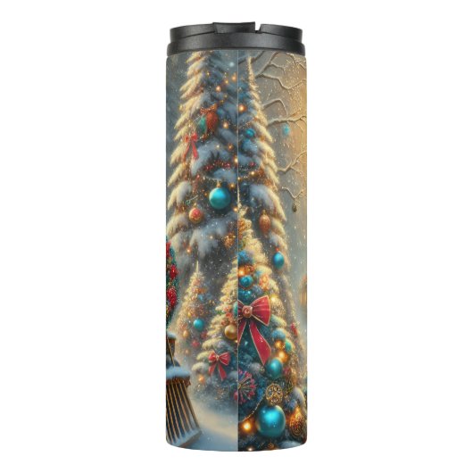 Teal Gold Festive Train Snowy Forest Thermosbecher (Rückseite)