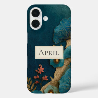 Teal & Gold Floral auf dunklem Teal iPhone 16 Hülle