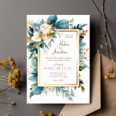Teal Gold Floral Garden Boho Elegant Wedding Einladung