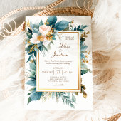 Teal Gold Floral Garden Boho Elegant Wedding Einladung