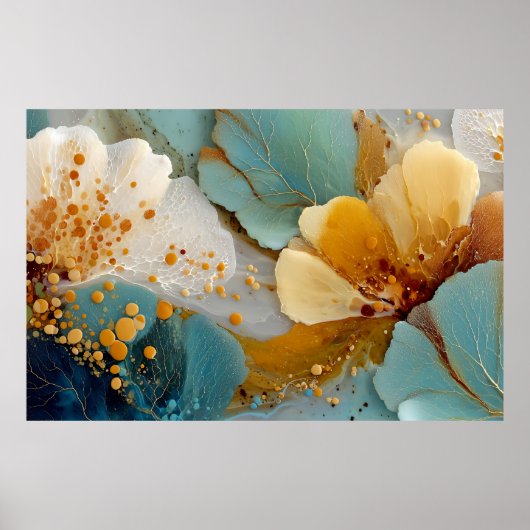 Teal Gold Fluid Art Abstract Poster (Vorne)
