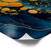 Teal Gold Fluid Art Abstrakt Poster (Ecke)