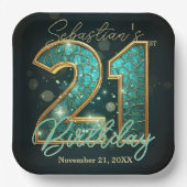 Teal Gold Geometric Mosaic 21st Birthday Party Pappteller (Vorderseite)