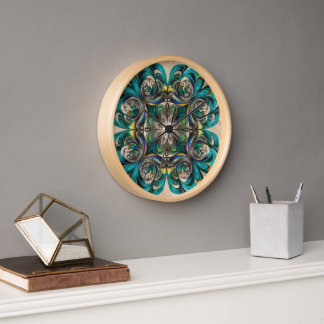 Teal & Gold Mandala Wall Clock Uhr