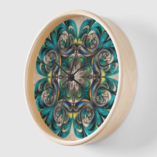 Teal & Gold Mandala Wall Clock Uhr (Winkel)
