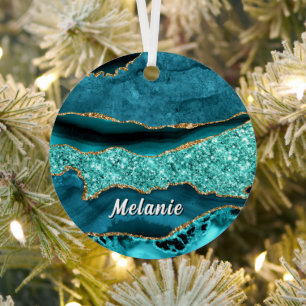 Teal Gold Marmor Weihnachtsbaumanhänger mit indivi Ornament Aus Metall