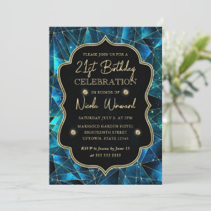 Teal & Gold Mitternachts-Kristallgalaxie zum 21. G Einladung