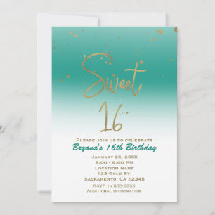 Teal & Gold Modern Glam SWEET 16 Geburtstagsfeier Einladung