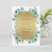 Teal Gold Mohn Hochzeit Einladung (Stehend Vorderseite)