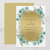 Teal Gold Mohn Hochzeit Einladung (Vorne/Hinten)