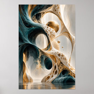 Teal Gold Organische Bögen und Kugeln Surreal Wand Poster