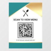 Teal Gold Restaurant Digitales QR-Code-Menü Fensteraufkleber (Blatt)