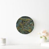 Teal, Gold, White and Black Oils Runde Wanduhr (Zuhause)