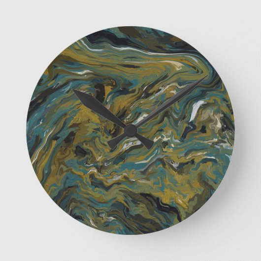 Teal, Gold, White and Black Oils Runde Wanduhr (Vorderseite)