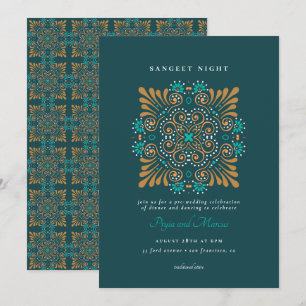 Teal Gold White Mandala Mehndi Sangeet Einladung