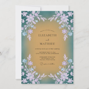 Teal Golden Flieder Reben Hochzeit Einladung