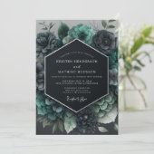 Teal Gothic Bloom Hochzeit Einladung (Stehend Vorderseite)