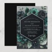 Teal Gothic Bloom Hochzeit Einladung (Vorne/Hinten)